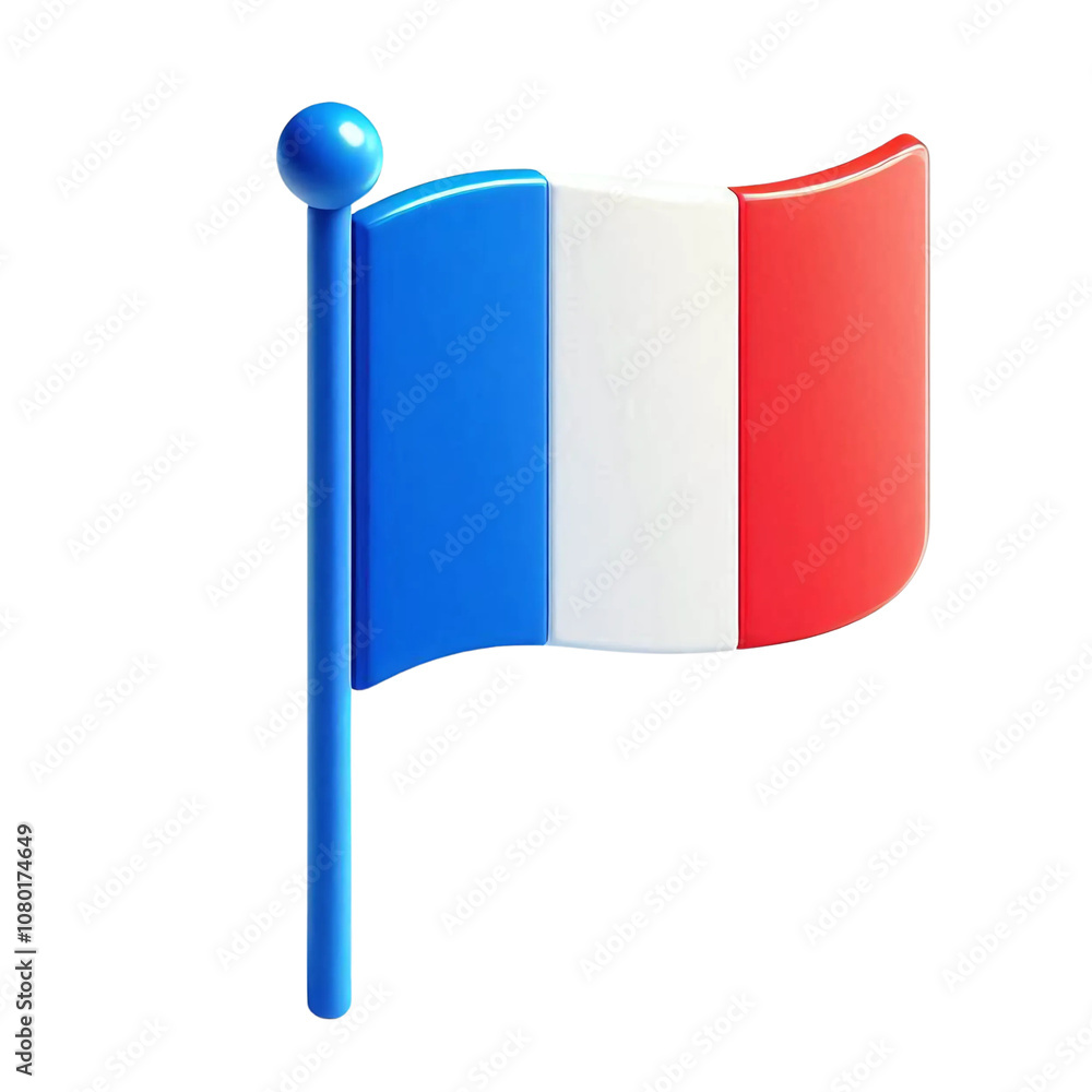 3D Render of France Flag Icon on Flagpole 3D Render of France Flag Icon on Flagpole