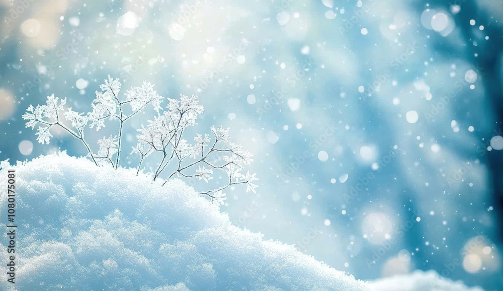 serene winter scene featuring delicate snowflakes and soft snow. gentle blue background enhances tranquil atmosphere, evoking sense of calm and beauty serene winter scene featuring delicate snowflakes and soft snow. gentle blue background enhances tranquil atmosphere, evoking sense of calm and beauty