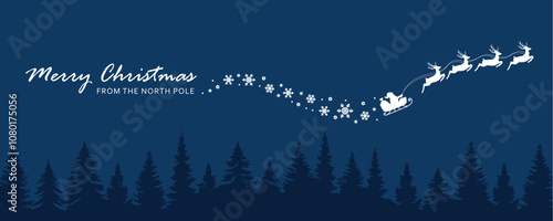 christmas banner santa claus in a sleigh with reindeer vector illustration