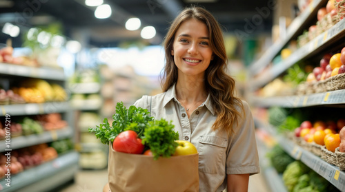 woman shopping healthy food in supermarket