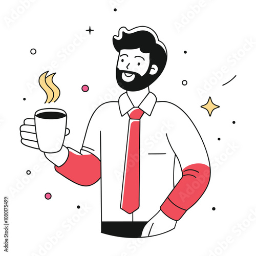 Happy businessman enjoying a hot cup of coffee