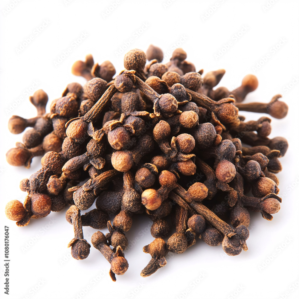 Obraz premium A close-up of a pile of dried cloves, showcasing their distinct brown color and unique shape, often used as a spice in various cuisines.