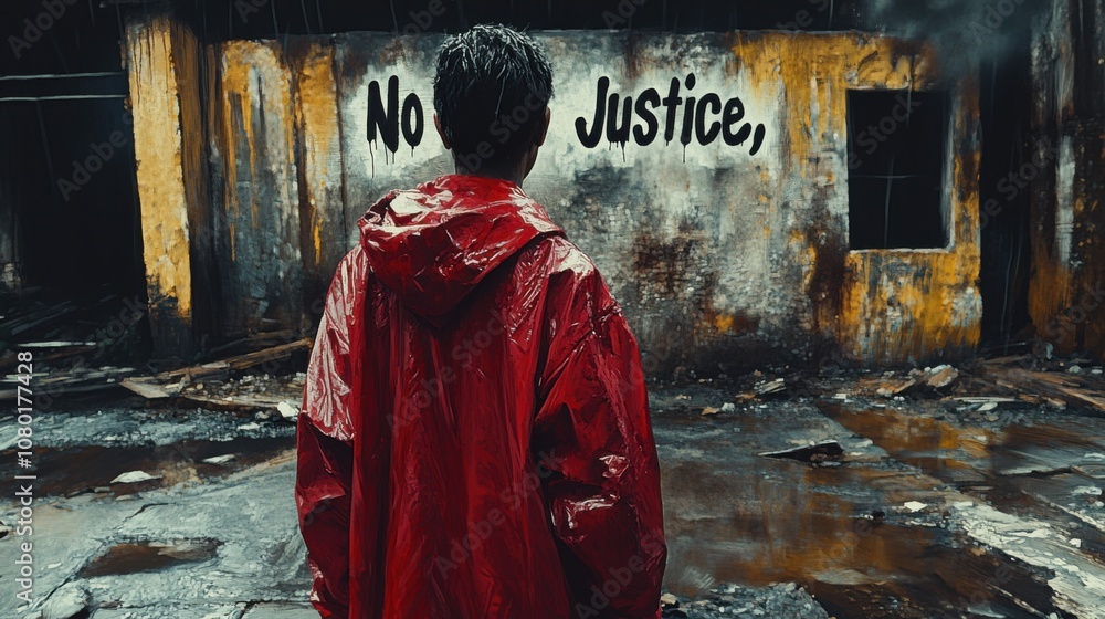 A lone figure standing in a deserted urban area, a stark reminder of injustice. A lone figure standing in a deserted urban area, a stark reminder of injustice.