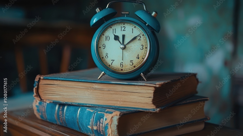 Naklejka premium Vintage Alarm Clock on Books