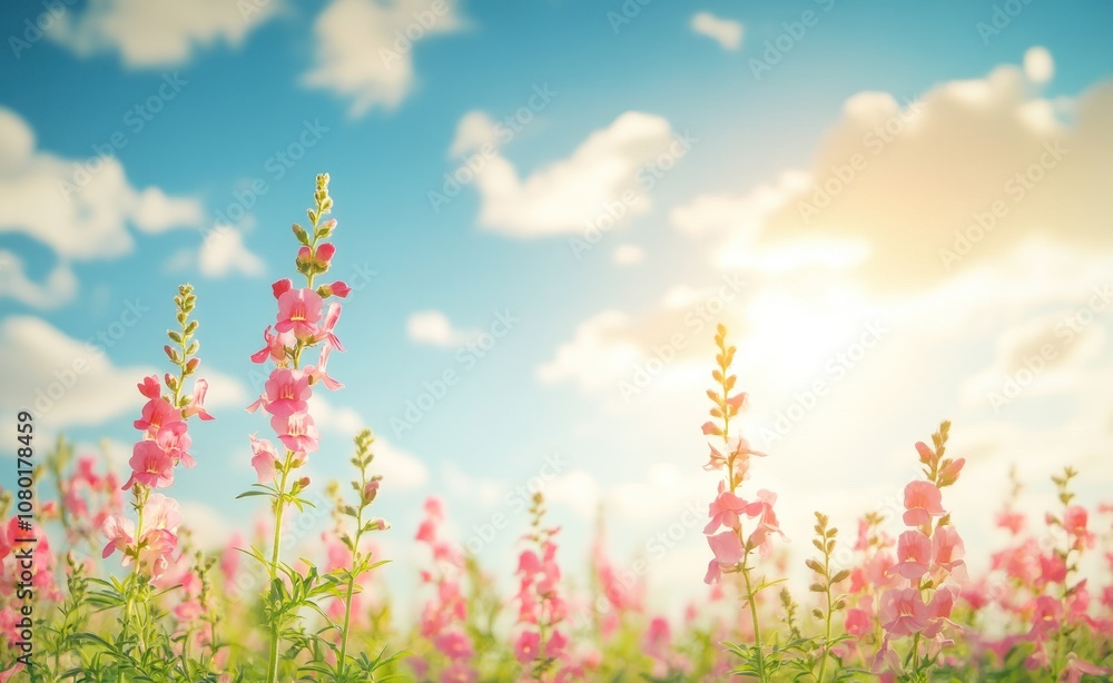 A vibrant field of pink flowers under a bright sky, evoking a sense of tranquility. A vibrant field of pink flowers under a bright sky, evoking a sense of tranquility.