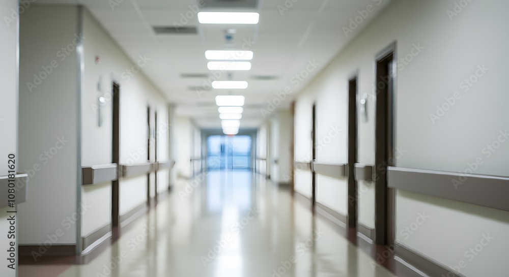 custom made wallpaper toronto digitalModern Hospital Corridor with Polished Floors and Soft Blur Effect