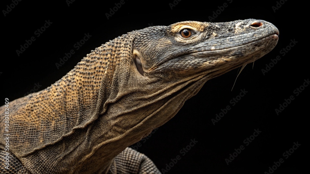 Obraz premium Komodo dragon isolated PNG with transparent background, ideal for wildlife and nature design projects 