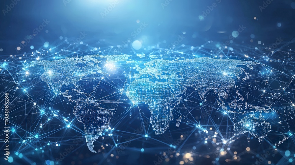 A digital map with intricate connections, illustrating the complexity and reach of global networking technology, highlighting information systems in a tech style. A digital map with intricate connections, illustrating the complexity and reach of global networking technology, highlighting information systems in a tech style.