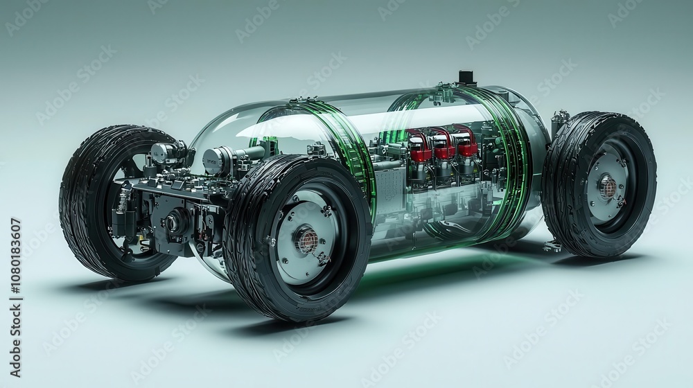 Futuristic transparent car model with intricate mechanical details and vibrant colors Futuristic transparent car model with intricate mechanical details and vibrant colors