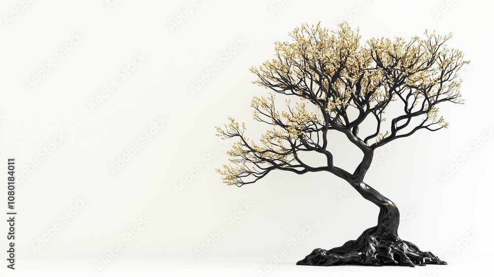 A decorative modern black and gold tree isolated on a white background
A decorative modern black and gold tree isolated on a white background