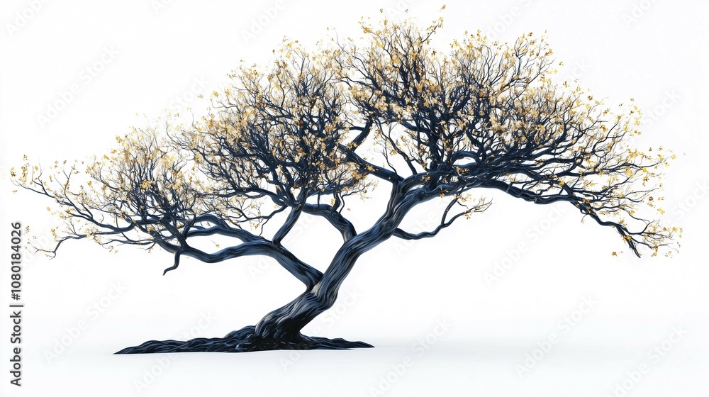 A decorative modern black and gold tree isolated on a white background
A decorative modern black and gold tree isolated on a white background