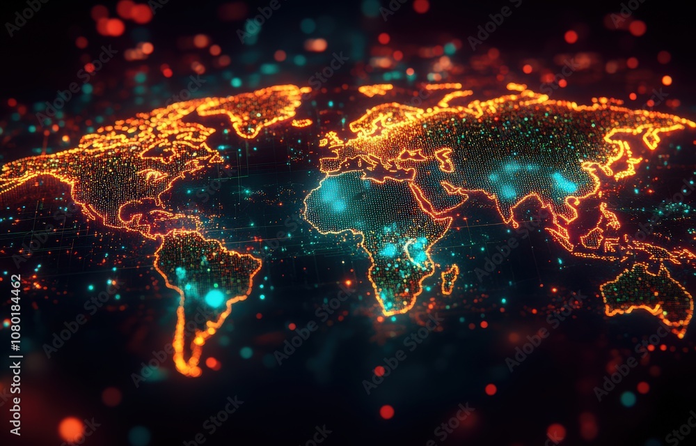 This image features a vibrant, glowing world map illustration with bright colors and abstract design elements, symbolizing global connectivity and technology. This image features a vibrant, glowing world map illustration with bright colors and abstract design elements, symbolizing global connectivity and technology.