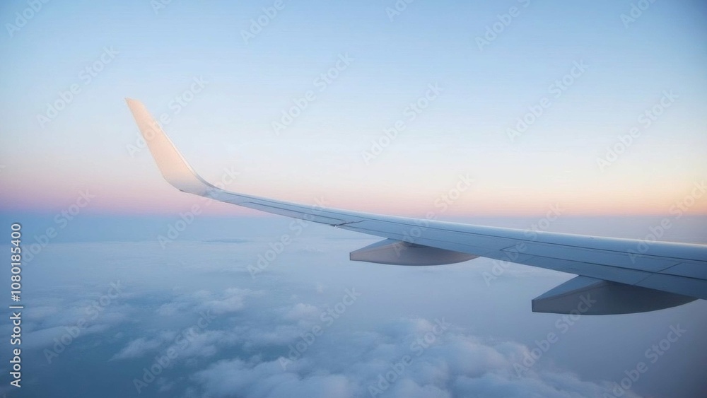 Obraz premium Plane wing view of a plane flying over the clouds.