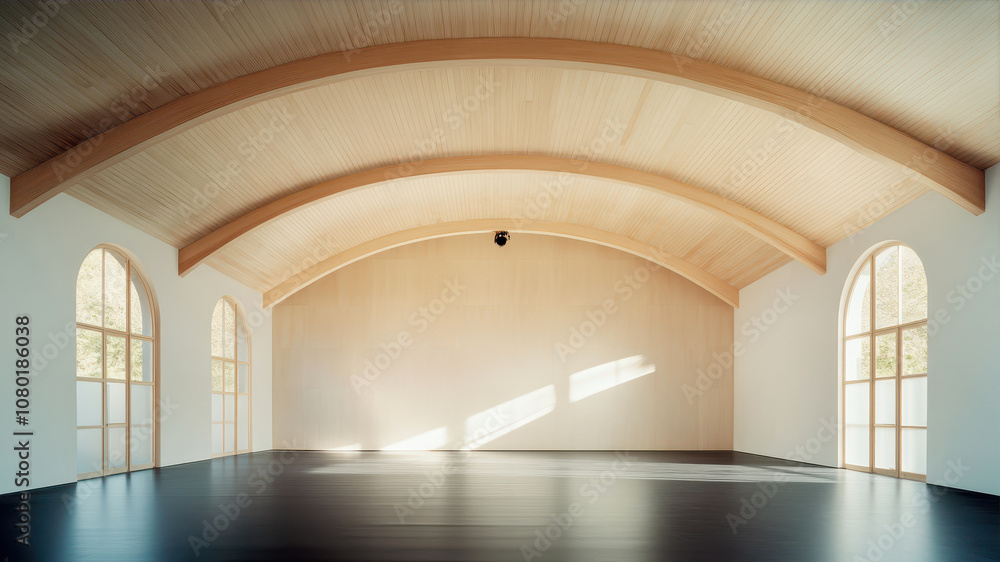 Obraz premium A Serene Minimalist Studio With a Graceful Wooden Ceiling and Gentle Afternoon Light