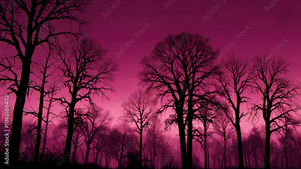 silhouettes of ominous trees on a purple on Friday 13 silhouettes of ominous trees on a purple on Friday 13
