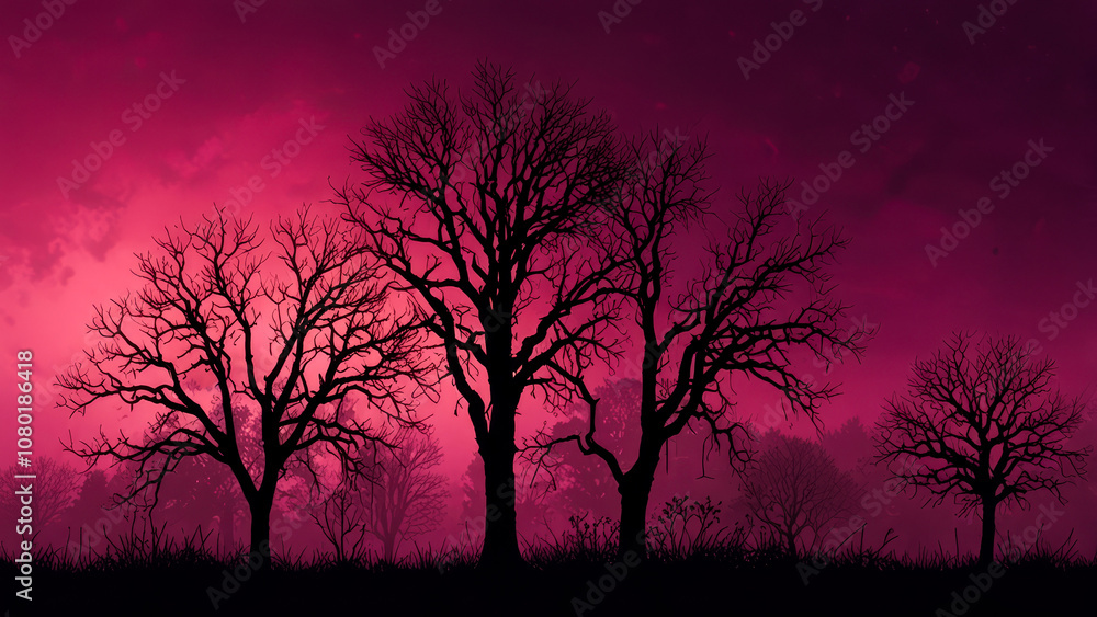 silhouettes of ominous trees on a purple on Friday 13 silhouettes of ominous trees on a purple on Friday 13