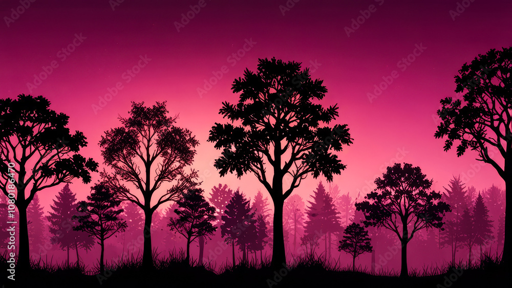 silhouettes of ominous trees on a purple on Friday 13 silhouettes of ominous trees on a purple on Friday 13