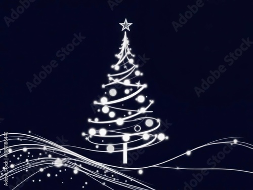 A continuous line drawing of a Christmas tree. New Year's and Christmas designs photo