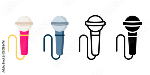 Microphone color icon set. Sound equipment sign. Voice mic symbol. Broadcast equipment pictogram. Speech or singing illustration.