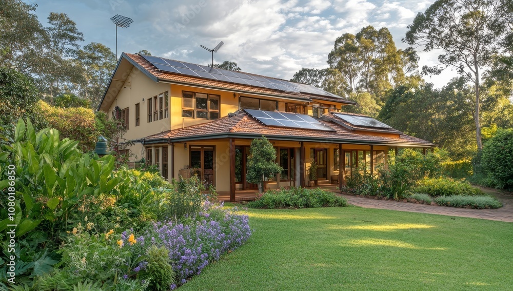 Sustainable Modern Home Surrounded by Lush Greenery Sustainable Modern Home Surrounded by Lush Greenery