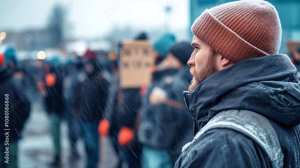 Fototapeta premium Workers on strike during winter protest