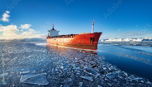 oil transport ship In the sea of ​​ice