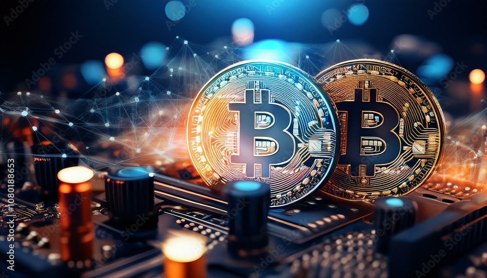 Fototapeta premium Crypto coins, perspective of digital network connectivity