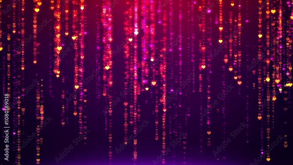 Colorful Particle Heart Glitter Background. Fashionable Beautiful Rain Background. Seamless Loop Colorful Particle Heart Glitter Background. Fashionable Beautiful Rain Background. Seamless Loop