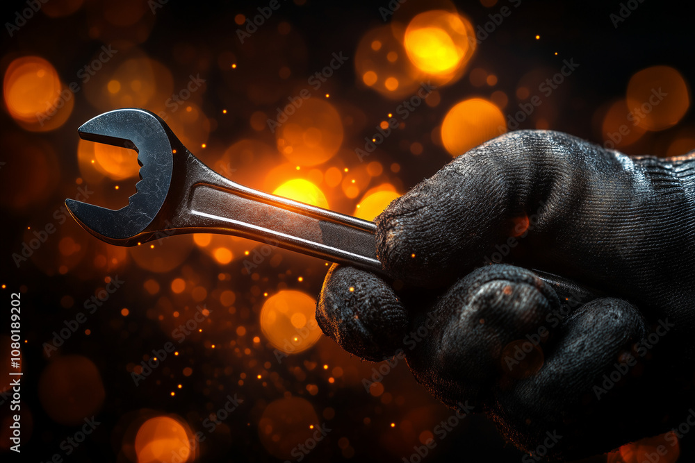Wrench in worker hand close up background... Wrench in worker hand close up background...