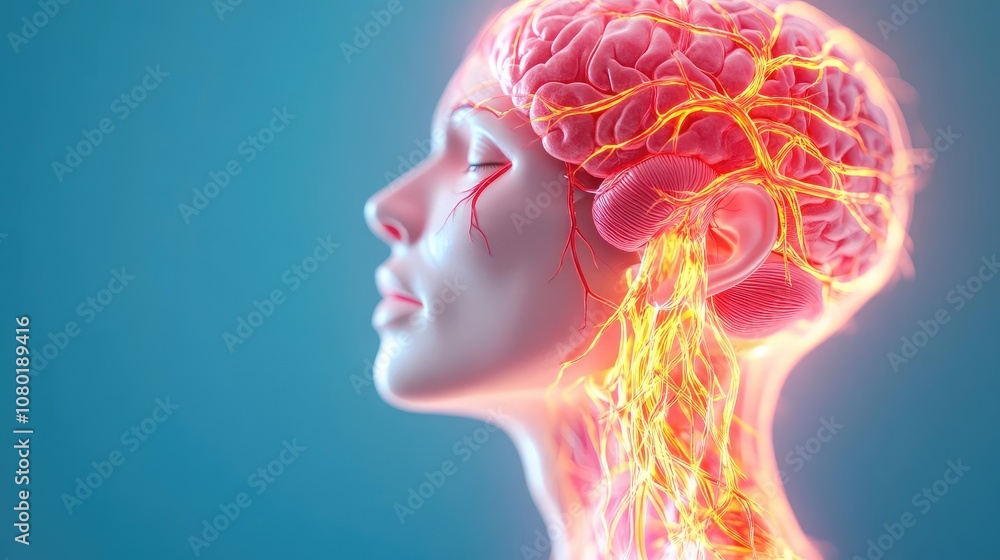 Infarction in brain, blockage from lifestyle factors, prevention focus, 3D illustration Infarction in brain, blockage from lifestyle factors, prevention focus, 3D illustration