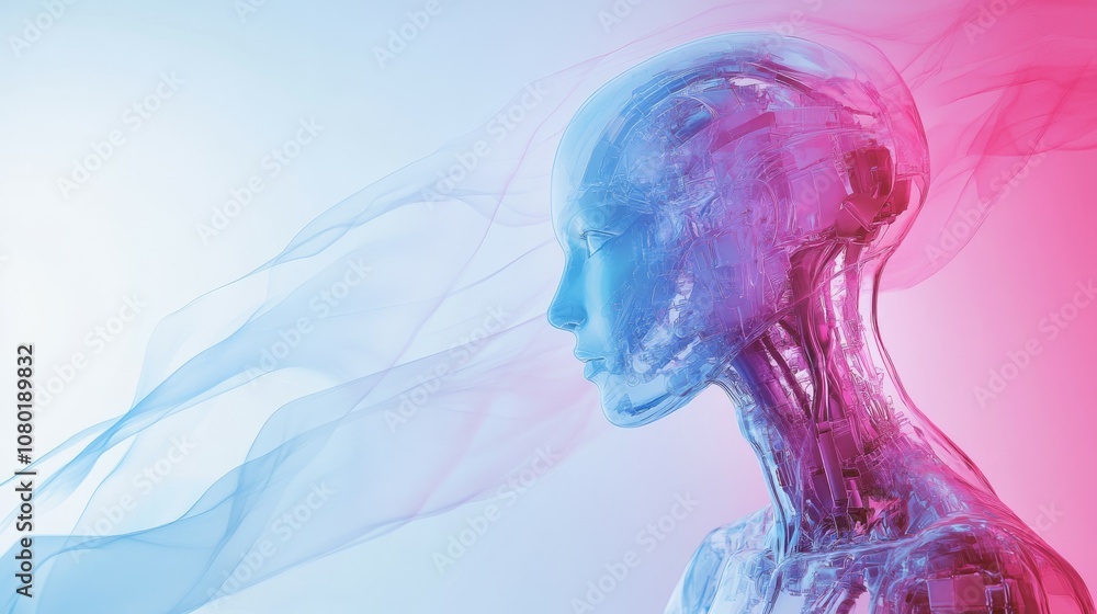 A light blue technology style background with a translucent blue to pink purple gradient of flowing ribbons. A light blue technology style background with a translucent blue to pink purple gradient of flowing ribbons.