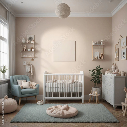 Nursery Room with Blank Wall and Neutral Decor