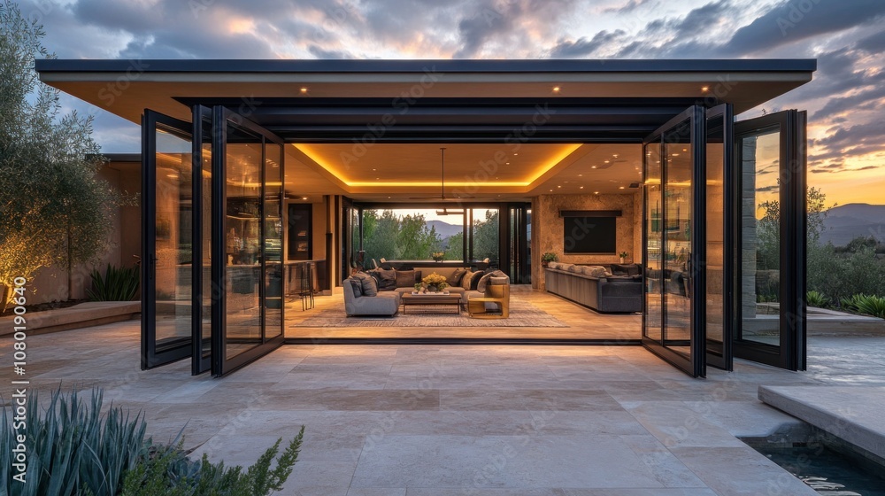 custom made wallpaper toronto digitalModern home with open concept living space and large glass doors.