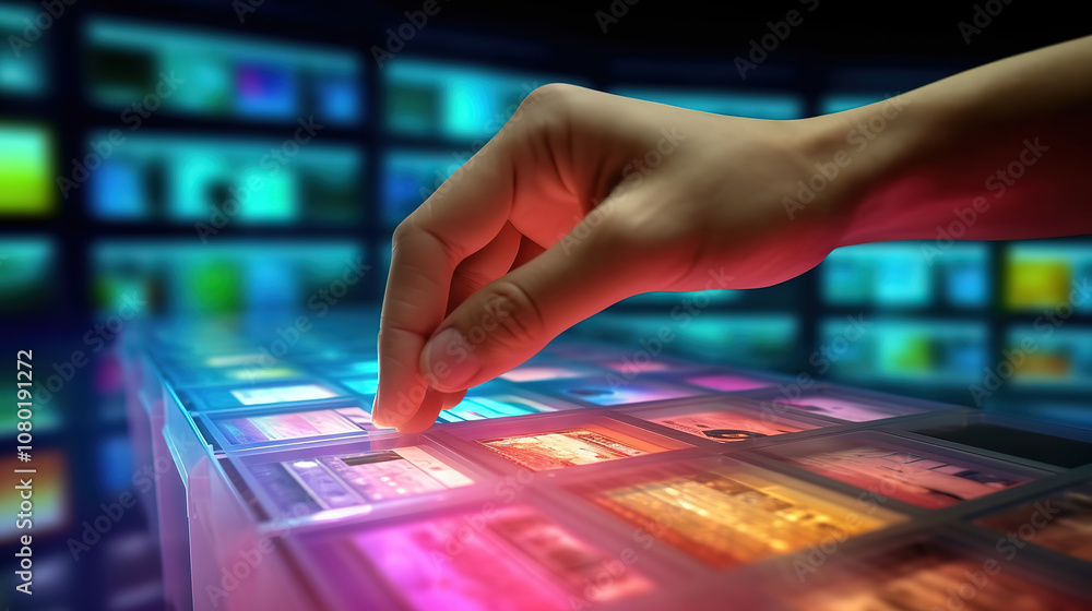 Superb Business hand clicks virtual screen to document management Superb Business hand clicks virtual screen to document management