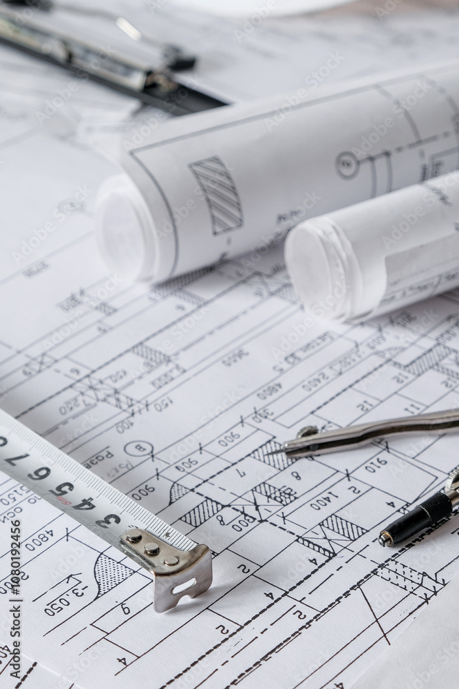 architect design working drawing sketch plans blueprints and making architectural construction model in architect studio,flat lay. architect design working drawing sketch plans blueprints and making architectural construction model in architect studio,flat lay.