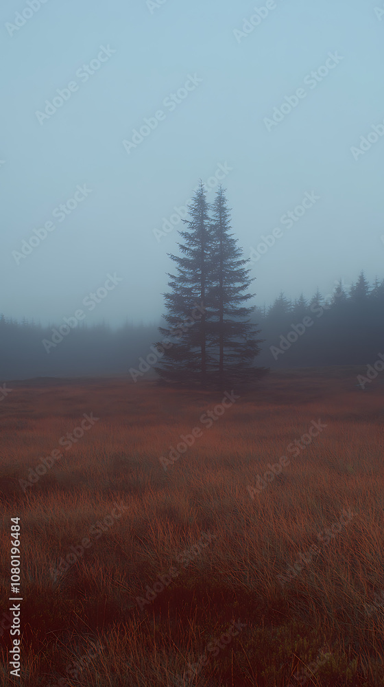 A vast, open field at twilight with long grasses swaying gently and illuminated by the last traces of daylight, surrounded by a thin veil of fog. A vast, open field at twilight with long grasses swaying gently and illuminated by the last traces of daylight, surrounded by a thin veil of fog.