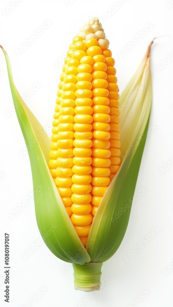 Obraz premium A yellow corn stalk with a green leaf at the top