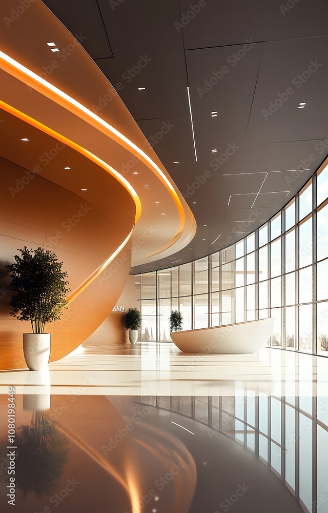 Obraz premium 75. A sleek 3D environment with soft reflections, smooth surfaces, and a large space for product presentation.