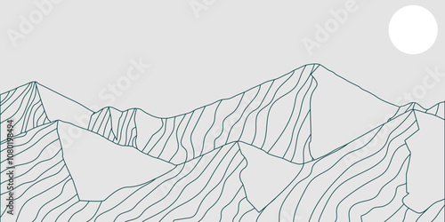 Hand drawn Mountain line arts design illustration. Abstract mountain contemporary aesthetic backgrounds landscapes. use for print art, poster, cover, banner