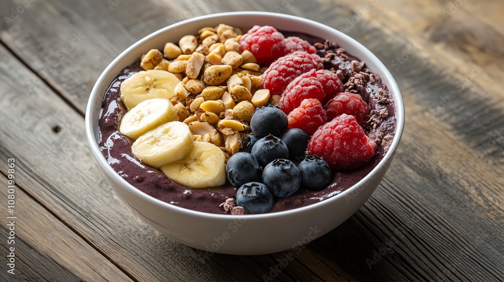 Acai bowl with fruit and nuts. Acai bowl with fruit and nuts.