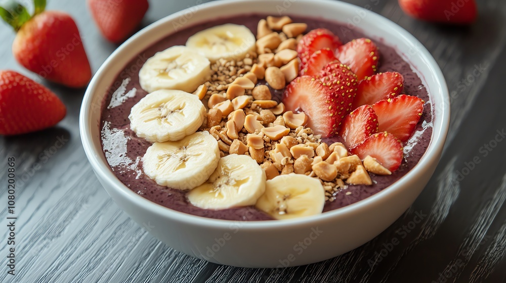 Acai bowl with fruit and nuts. Acai bowl with fruit and nuts.