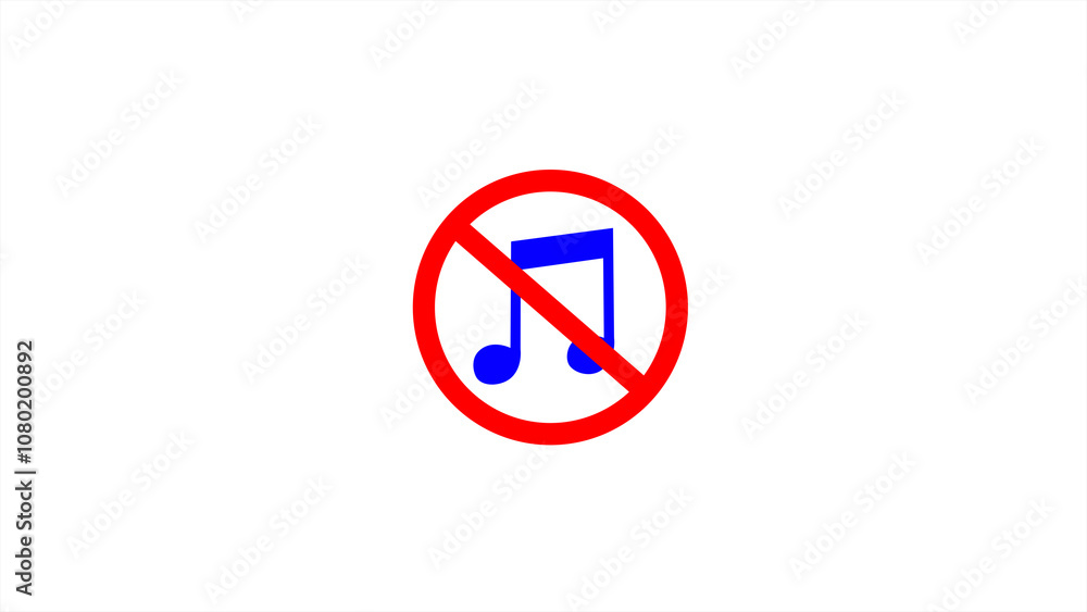 Music prohibition symbol. No music icon. Forbidden noise icon. No sound. Music prohibition symbol. No music icon. Forbidden noise icon. No sound.
