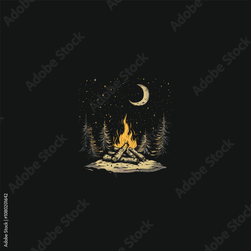 Night Bonfire logo icon design vector vintage