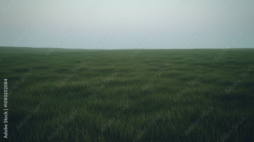 A vast, open field at twilight with long grasses swaying gently and illuminated by the last traces of daylight, surrounded by a thin veil of fog. A vast, open field at twilight with long grasses swaying gently and illuminated by the last traces of daylight, surrounded by a thin veil of fog.