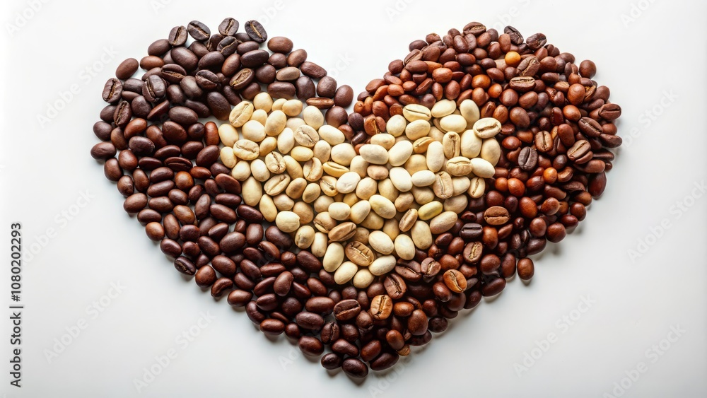 Heart-Shaped Bean Arrangement on White Backdrop with Love Inscription for Romantic and Culinary Themes in Stock Photography Heart-Shaped Bean Arrangement on White Backdrop with Love Inscription for Romantic and Culinary Themes in Stock Photography