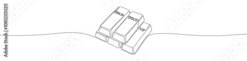 Golden bar or bullion continuous one line drawing vector illustration. Saving or storage of finances, money, capital, gold, currence.