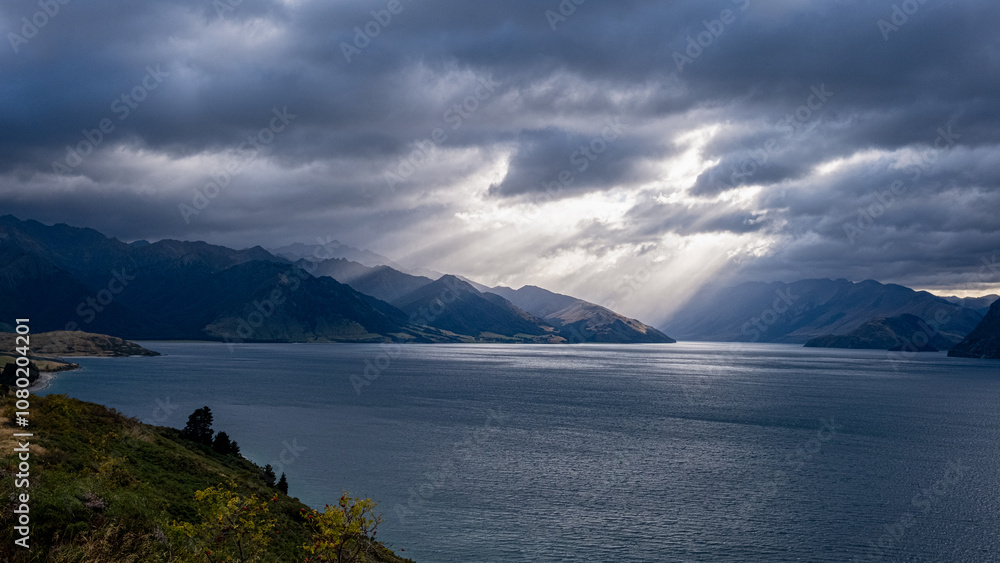 Storm over the Lake Hawea, New Zealand Storm over the Lake Hawea, New Zealand