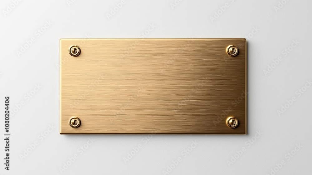 Empty gold plaque mockup, brushed metal nameplate with realistic screws, minimalist design for engraving or branding Empty gold plaque mockup, brushed metal nameplate with realistic screws, minimalist design for engraving or branding