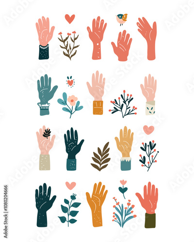 inclusive vector illustration set – warm and welcoming images of diverse hands, people of all ages, backgrounds, and abilities connecting