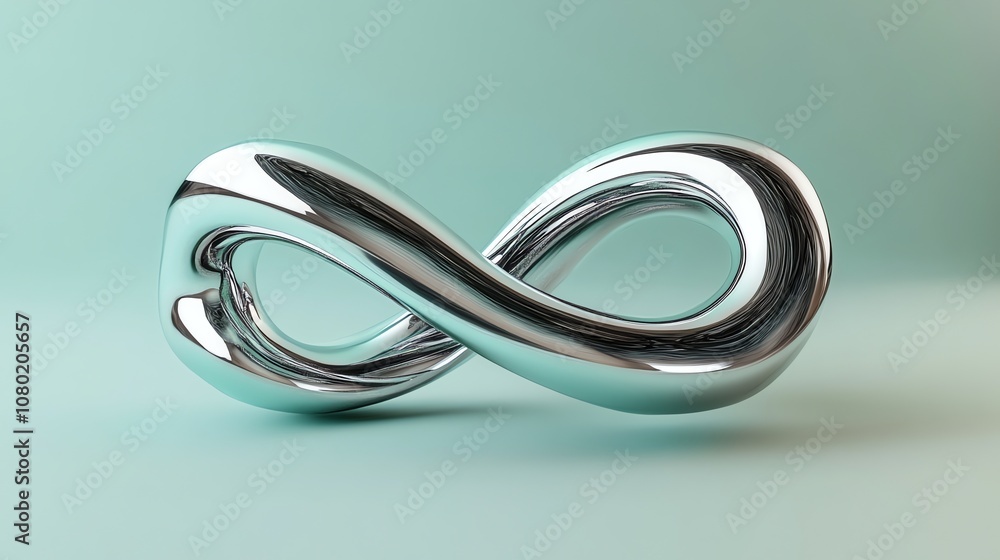 A shiny silver infinity symbol on a blue background. A shiny silver infinity symbol on a blue background.